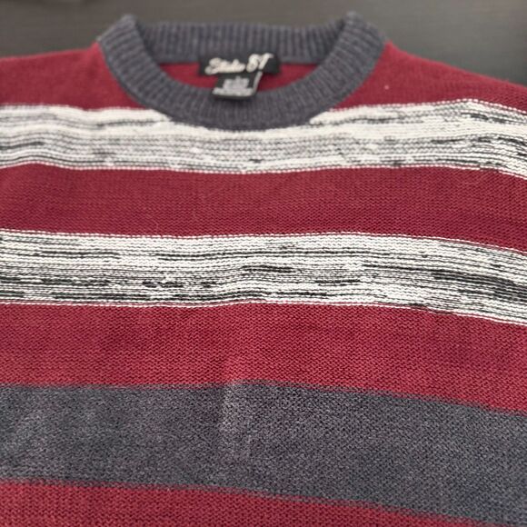 Studio 81 Striped Crewneck Sweater Men’s S GrandpaCore Retro Maroon Gray Knit - Picture 10 of 11